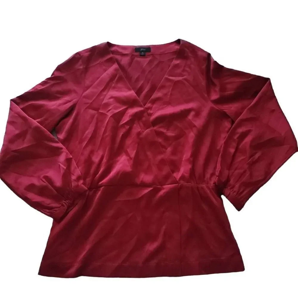 J crew womens Sz M red satin long sleeve blouse
